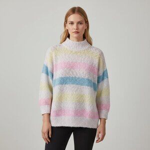 Vintage 80's MISTER NOAH Pastel Stripe Acrylic Boucle Sweater Size Medium